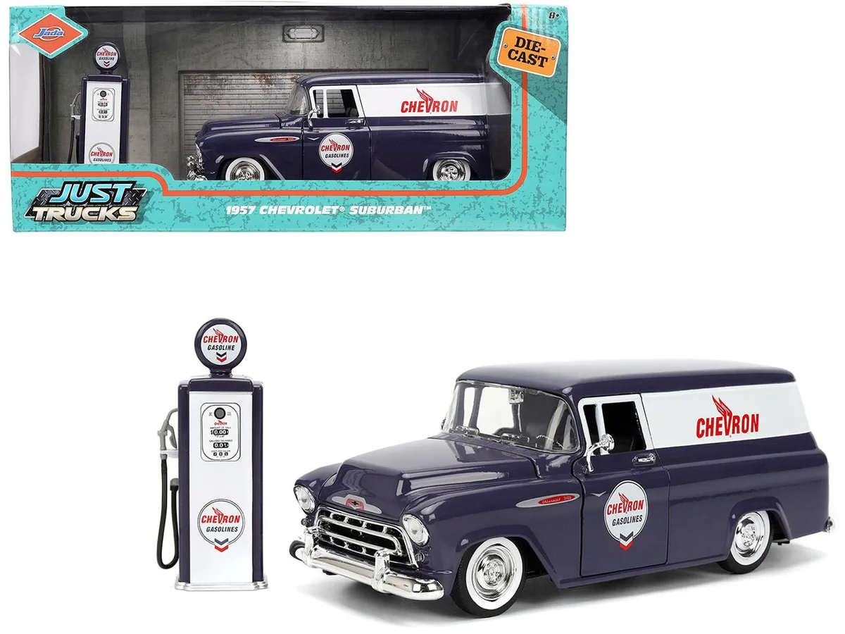Jada Jada 1957 Chevrolet Suburban Chevron 1/24 Diecast with Gas Pump — product photo