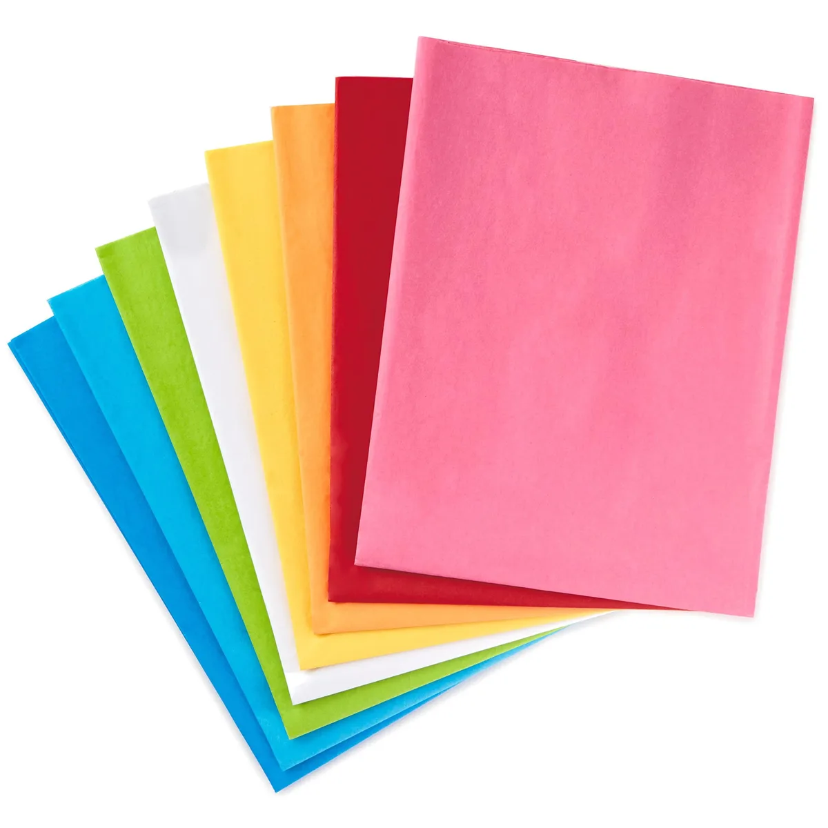A pack of 120 rainbow tissue sheets 20x20 inches 15 per colour