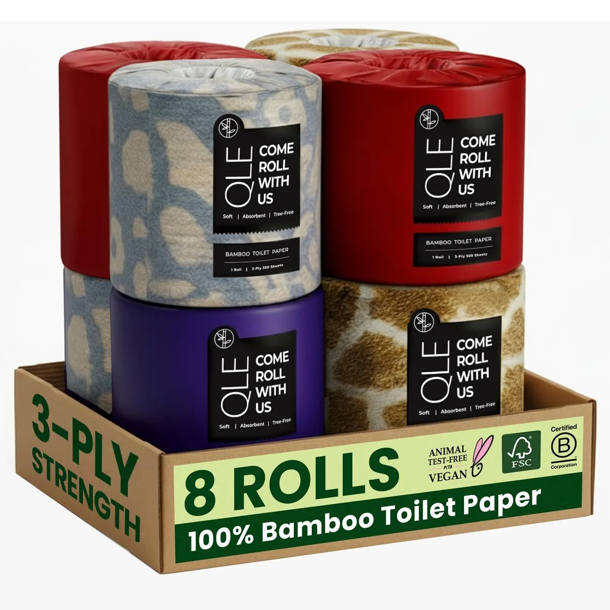  QLE Bamboo Toilet Paper 8 Pack 3-Ply 300 Sheets — product photo