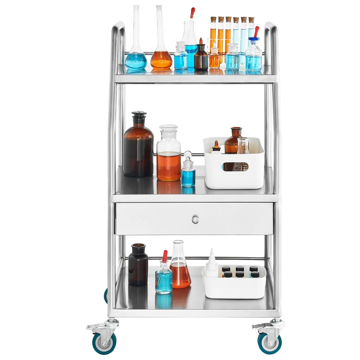 VEVOR VEVOR Lab Cart K-SUS1002 3-Tier Stainless Steel Drawer Locking Wheels 220 lbs — product photo