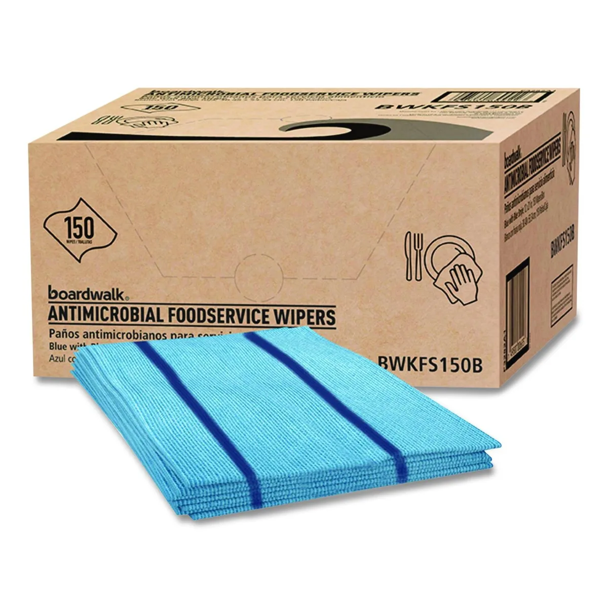 Boardwalk Boardwalk Antimicrobial Foodservice Wipers 1-Ply 12 x 21 Blue 150/Carton 3283 — product photo