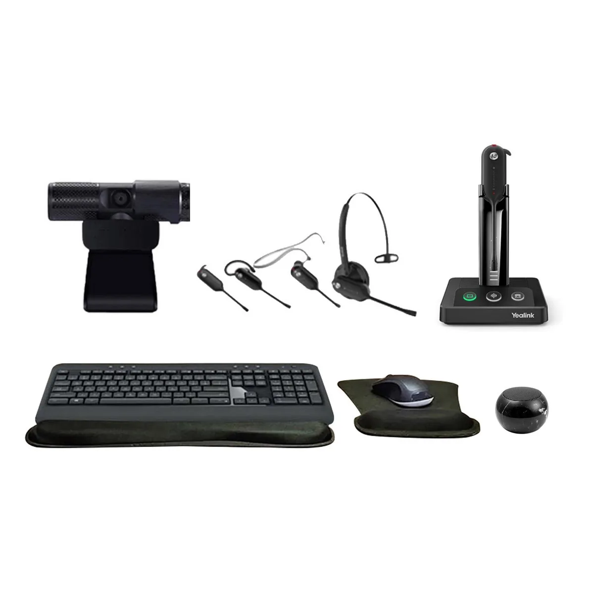 Yealink Network Technology Co., Ltd Yealink WH63 Mono Bluetooth Headset Bundle with Cam 313 Webcam MK540 Keyboard Mouse Gel Pad Mini Speaker — product photo
