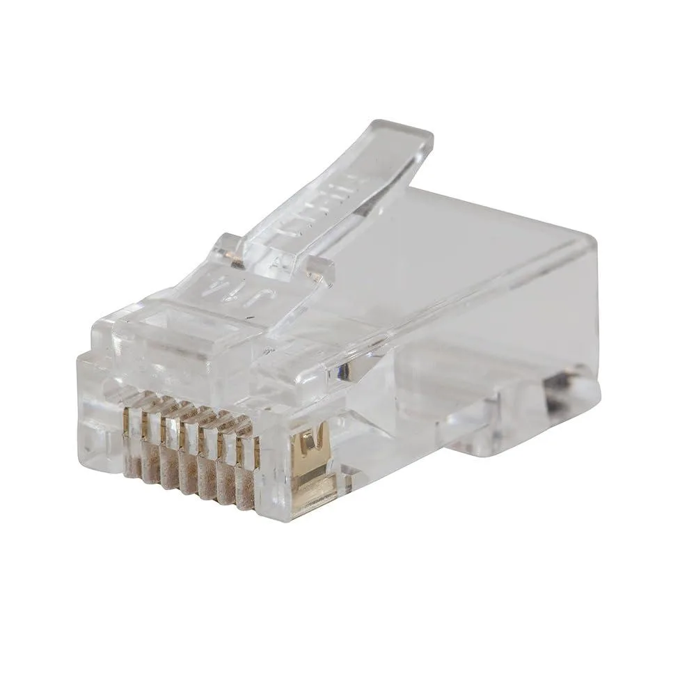 Ten black RJ45 pass-through connectors with gold contacts
