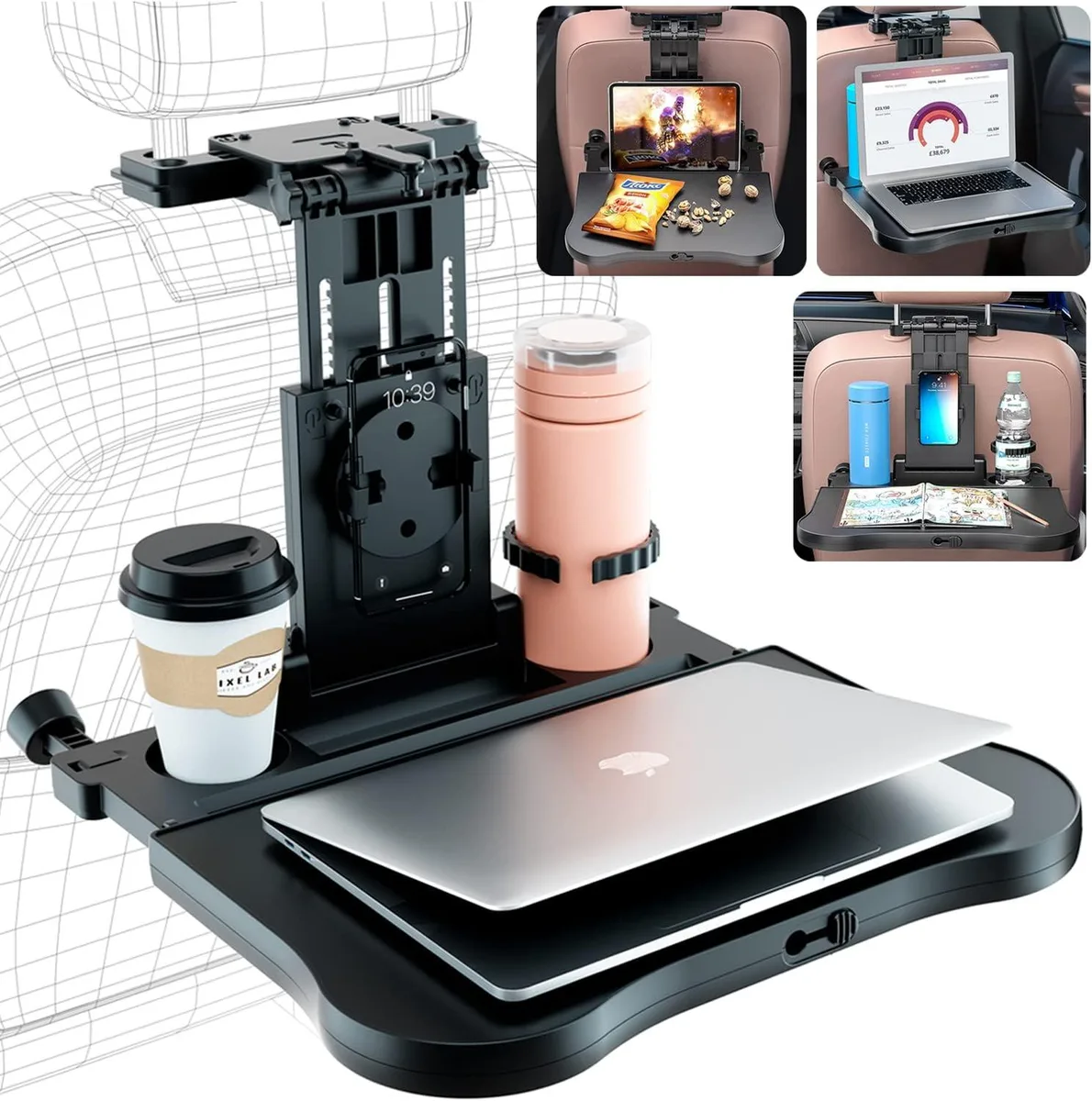 DEWANG DEWANG Car Backseat Tray Table Foldable Seat Back Laptop Desk with Phone Holder — product photo