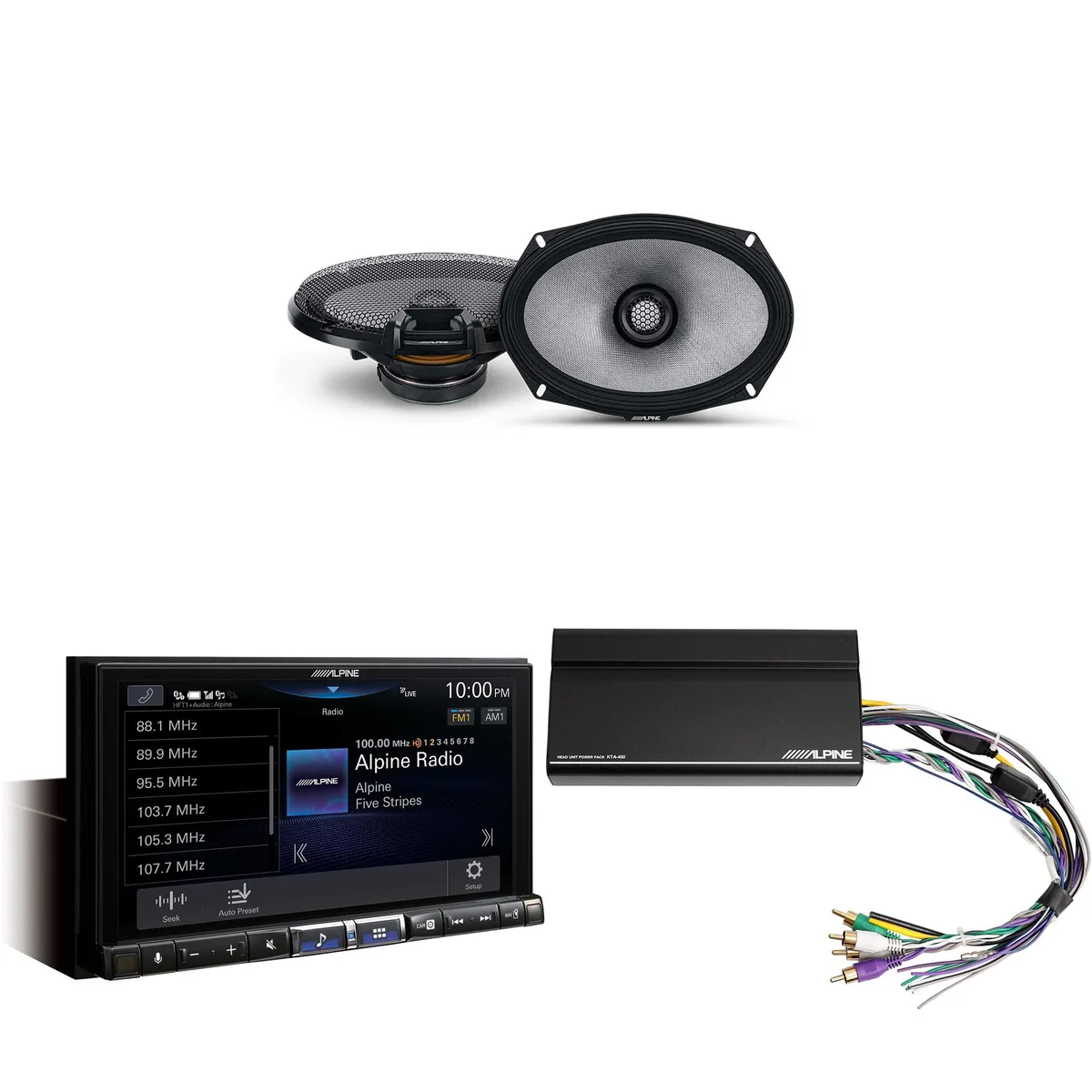 Alpine Alpine ILX-507 7" Multimedia Receiver Bundle with R2-S69 6x9" Coax Speakers and KTA-450 Power Pack Amplifier — product photo