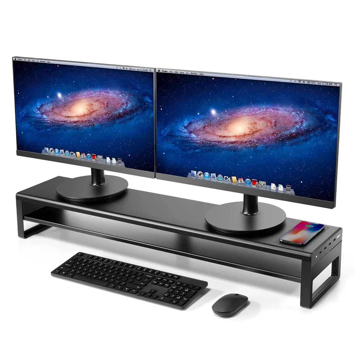 Vaydeer Vaydeer 2-Tier Dual Monitor Stand Aluminum with Wireless Charging and 4 USB 3.0 Hub Ports — product photo