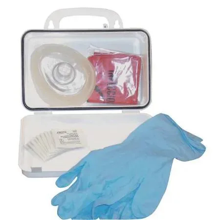 White plastic box CPR kit, child size, 14 components for 10 people