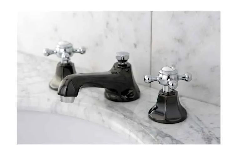 KINGSTON BRASS KINGSTON BRASS NS4467BX Water Onyx widespread lavatory faucet with brass pop-up drain — product photo