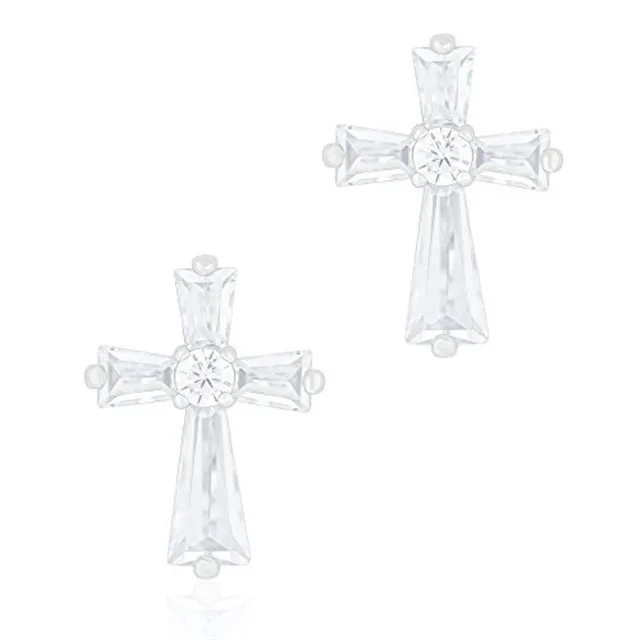 ORROUS &amp; CO ORROUS &amp; CO 18K White Gold Plated Cubic Zirconia Cruciform Cross Stud Earrings — product photo