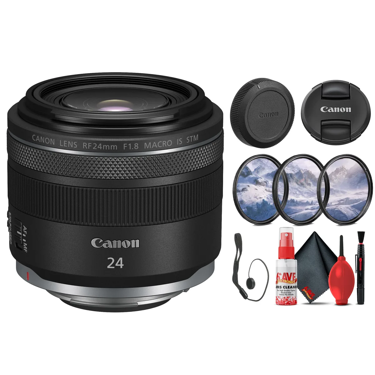 Canon Canon RF 24mm f/1.8 Macro IS STM Lens + 52mm Filter Kit + Cap Keeper + Cleaning Kit — product photo