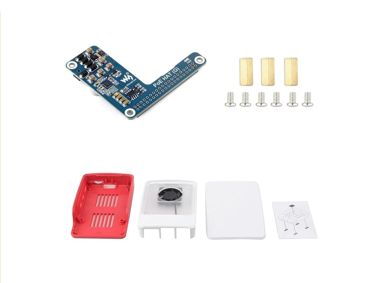 PoE HAT board with Raspberry Pi 5 official case