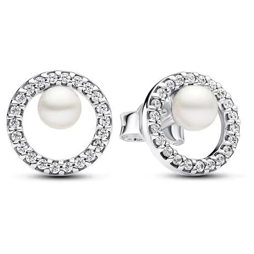PANDORA PANDORA Treated Freshwater Cultured Pearl Pave Halo Stud Earrings Sterling Silver — product photo
