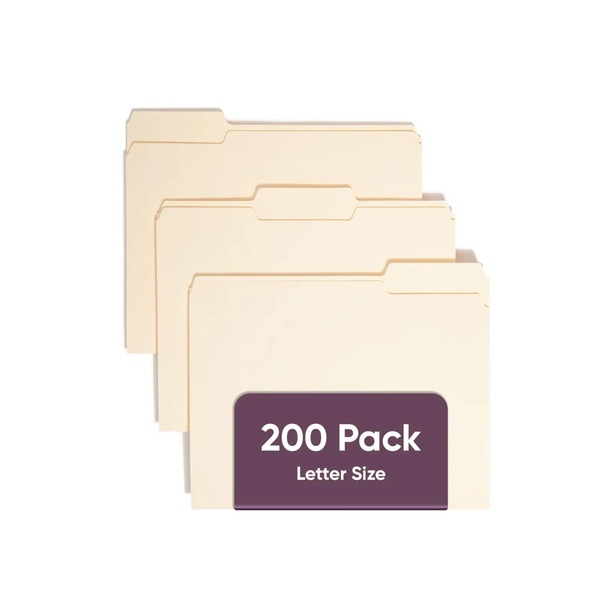 Box of 200 manila file folders with 1/3-cut tabs