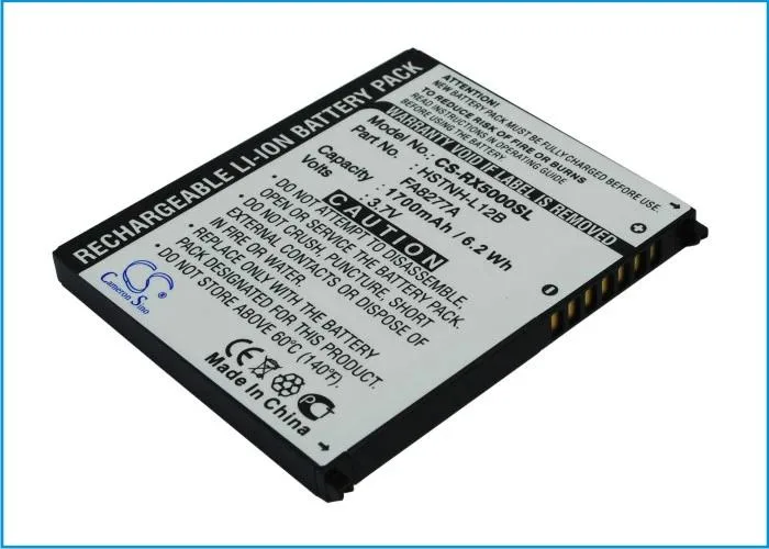 Rectangular replacement battery with silver label and gold contacts