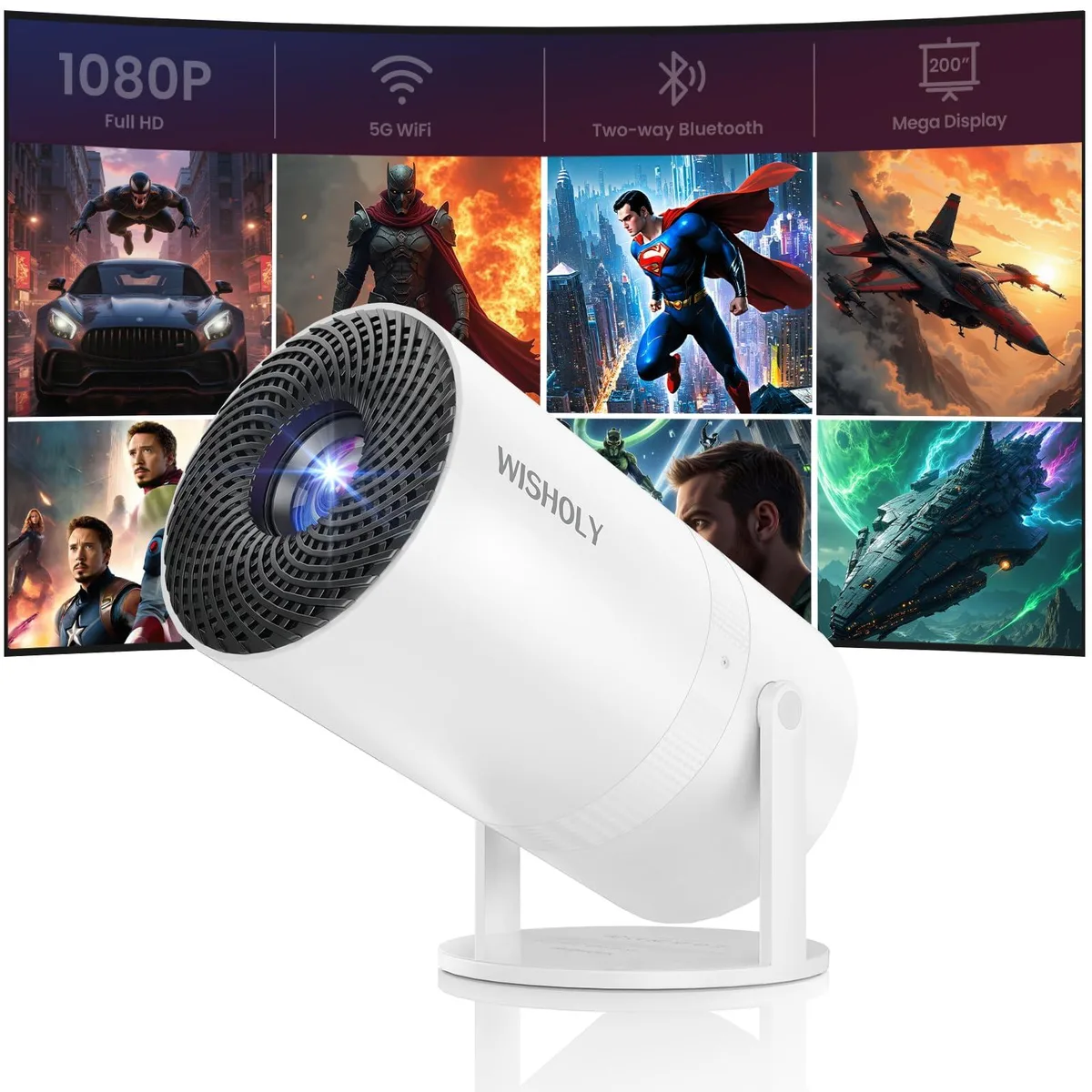  WISHOLY 180° Rotatable Business Projector 5000 Lumens 1080P — product photo