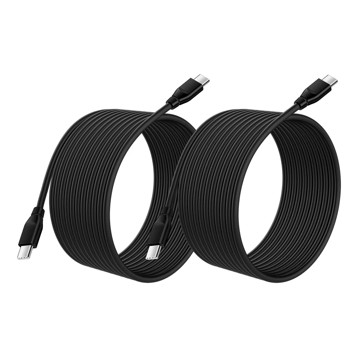 Two black USB-C to USB-C cables, nine feet long, male-to-male connectors, matte finish