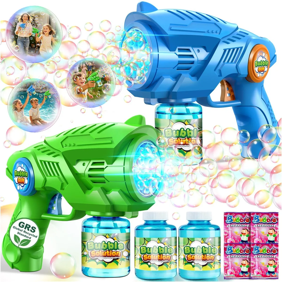 Nicmore 2-Pack Automatic Bubble Guns with 2 Bottles 80ml Solution - 2025 Edition — product photo