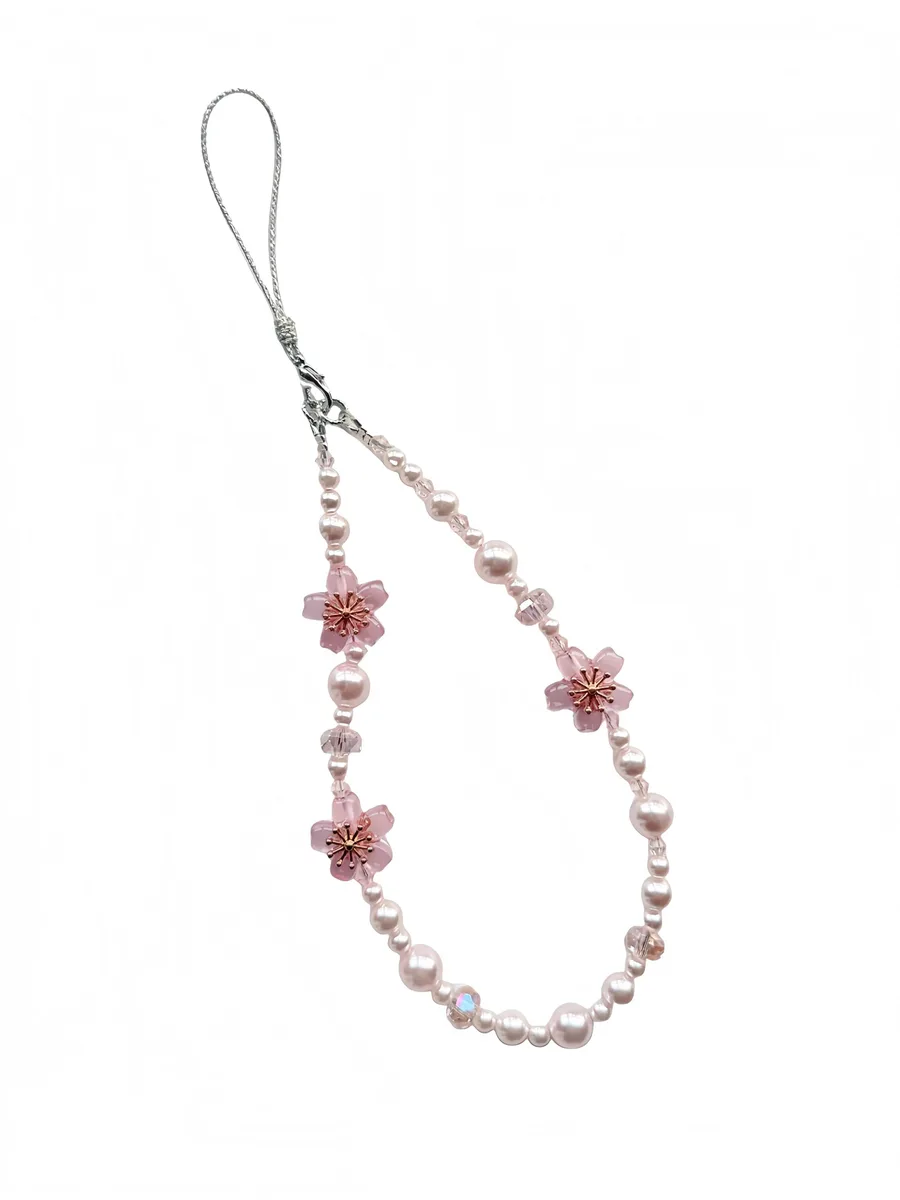 Generic Cherry Blossom Phone Charm Pink Crystal Wrist Strap — product photo
