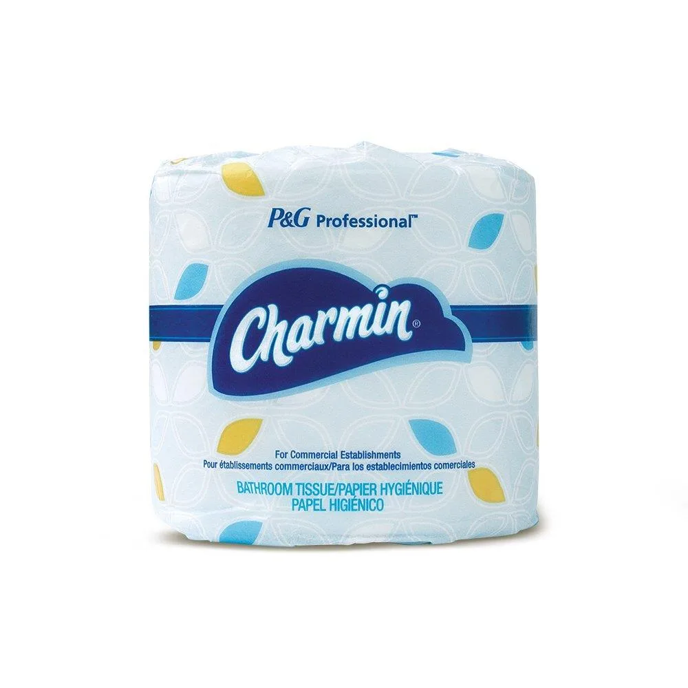 White Charmin commercial toilet paper roll individually wrapped