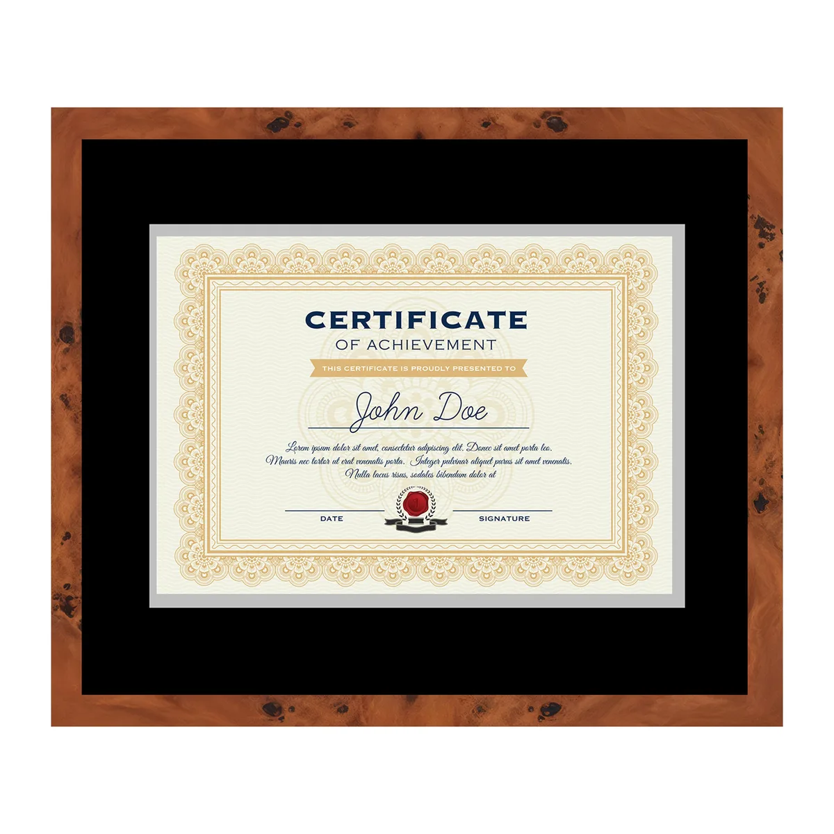 CustomPictureFrames.com CustomPictureFrames.com Brown Diploma Frame 15x18 Black on Silver Mat 11x14 Opening — product photo