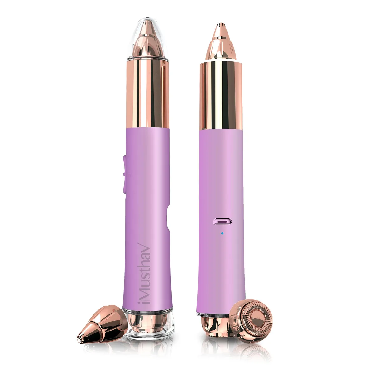 iMusthav iMusthav MV400-A1 2-in-1 Eyebrow Trimmer &amp; Facial Hair Remover, 18K Gold Heads, 360° LED, Pink — product photo