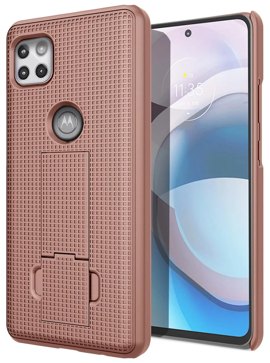 Nakedcellphone Nakedcellphone Ribbed Slim Case with Kickstand Rose Gold for Motorola One 5G Ace XT2113 — product photo