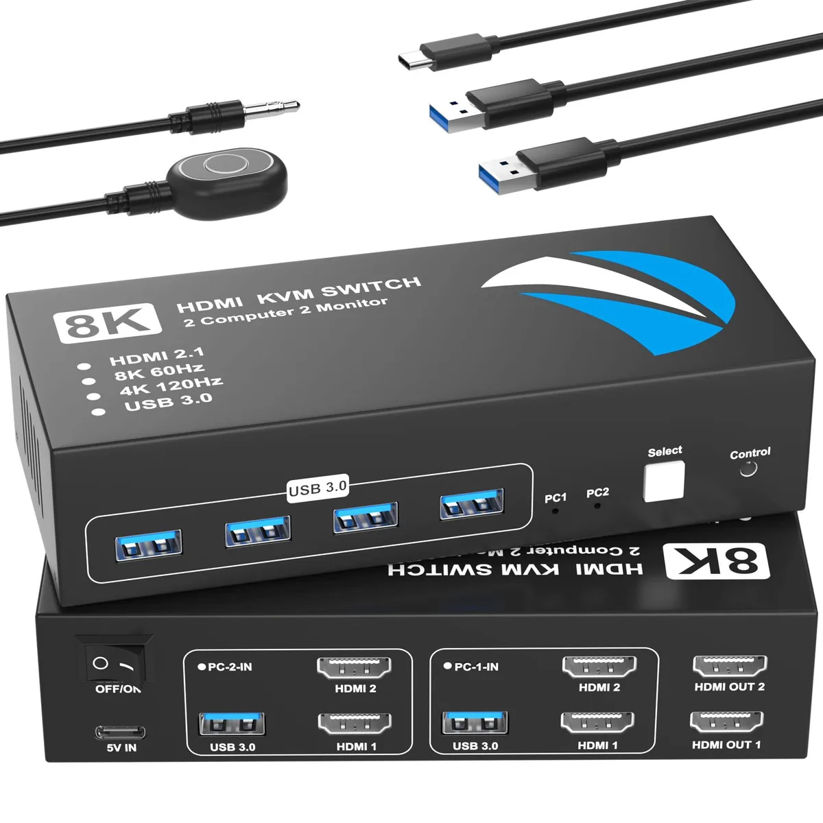  Club3D KVM SWITCH-HDMI 2-Port HDMI KVM Switch 8K 60Hz 4K 120Hz 4 USB 3.0 — product photo