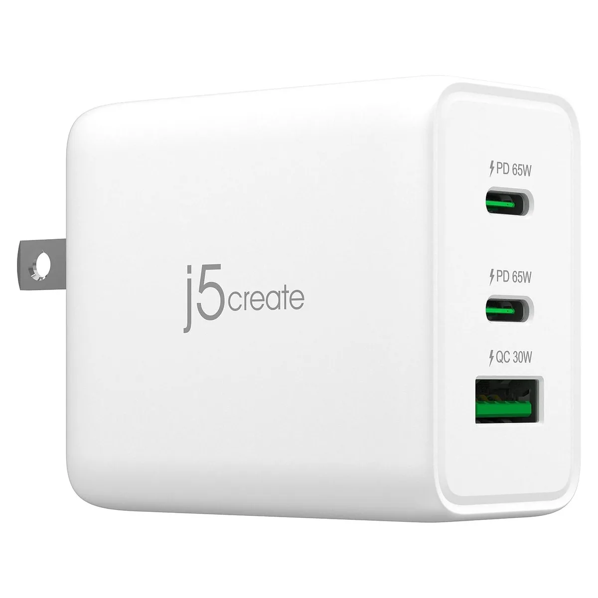 j5create j5create JUP3365 65W 3-Port GaN Power Adapter White — product photo