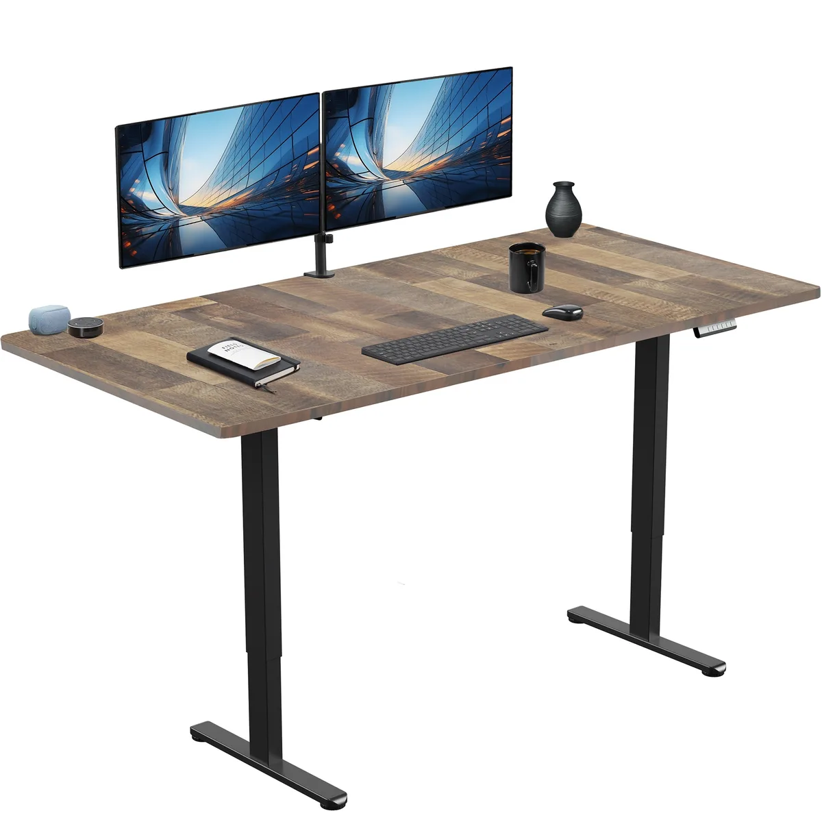 VIVO VIVO Dual Motor Standing Desk 71 x 36, Reclaimed Wood Top, Black Frame, 220 lbs Capacity — product photo