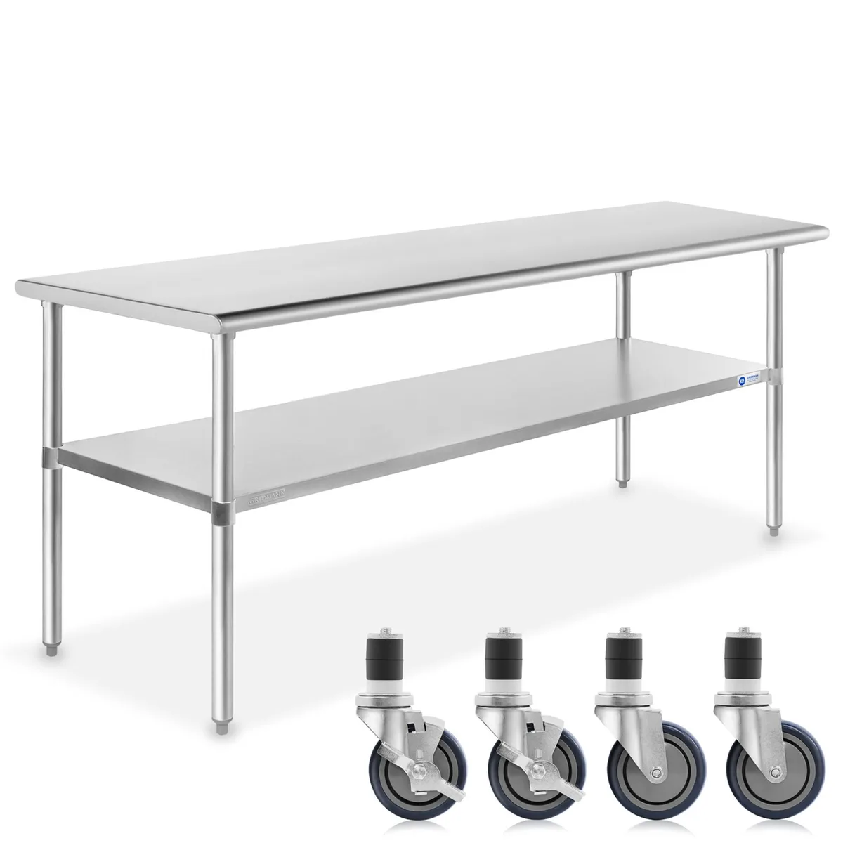 Gridmann Gridmann 60 x 30 Inch Stainless Steel Prep Table with Casters and Under Shelf — product photo