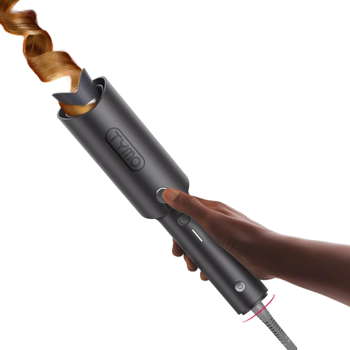 Metallic grey automatic rotating curling iron with 1.25 inch ceramic barrel