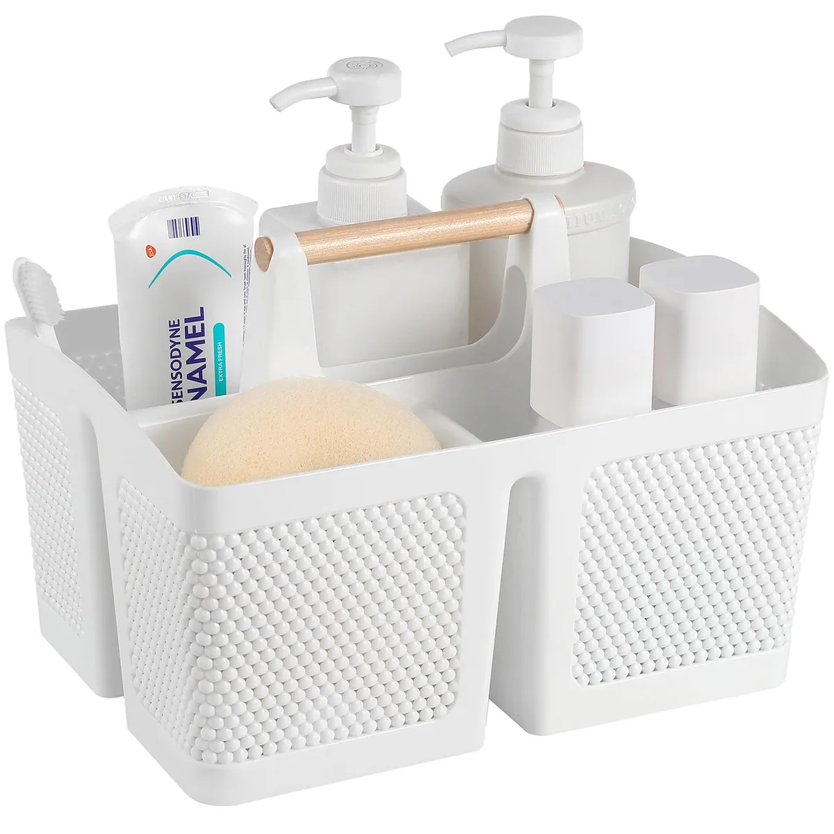  rejomiik Portable Shower Caddy 3 Compartments White 10.8 in x 7.7 in x 7.4 in — product photo