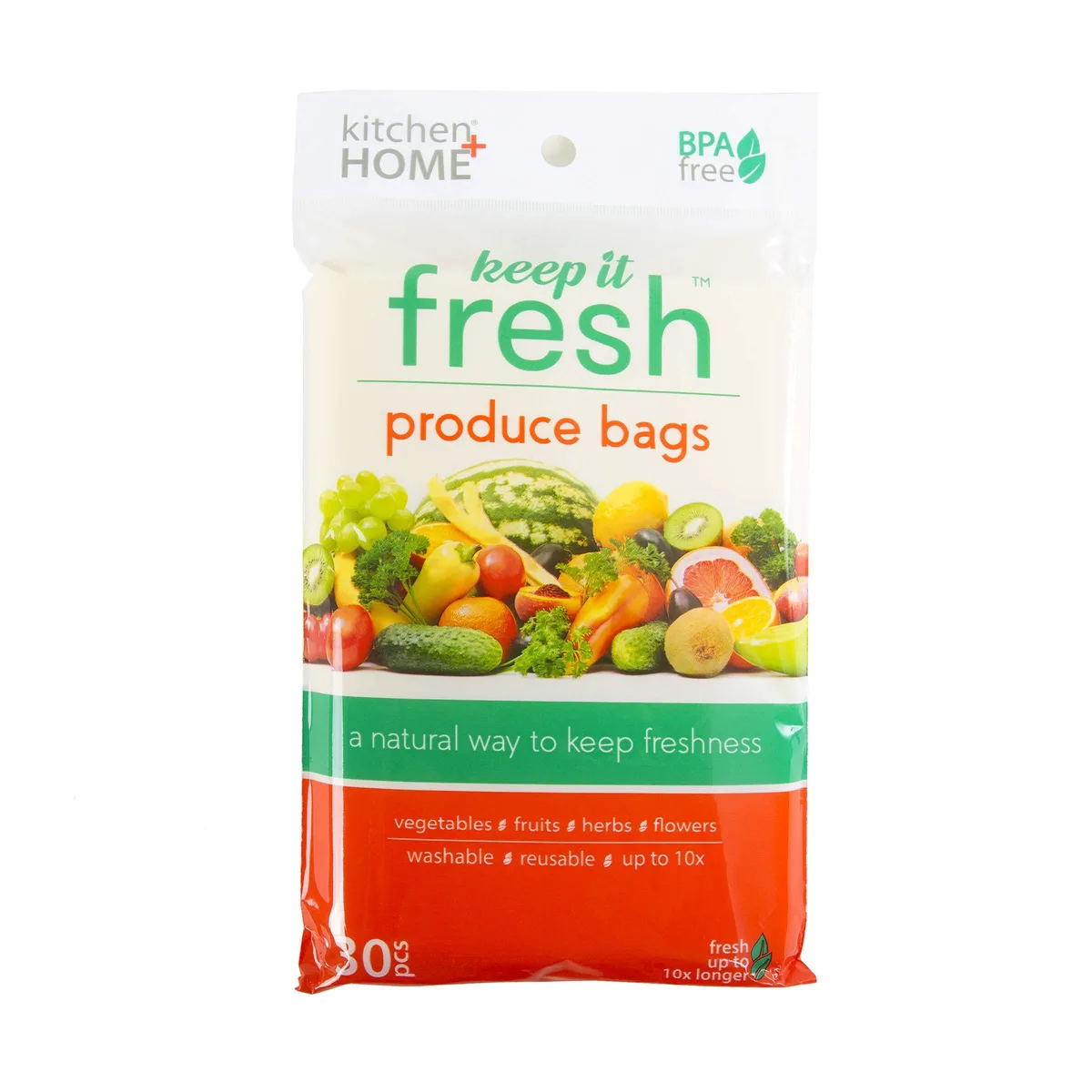 Thirty beige polyethylene produce bags with drawstring closures and twist ties