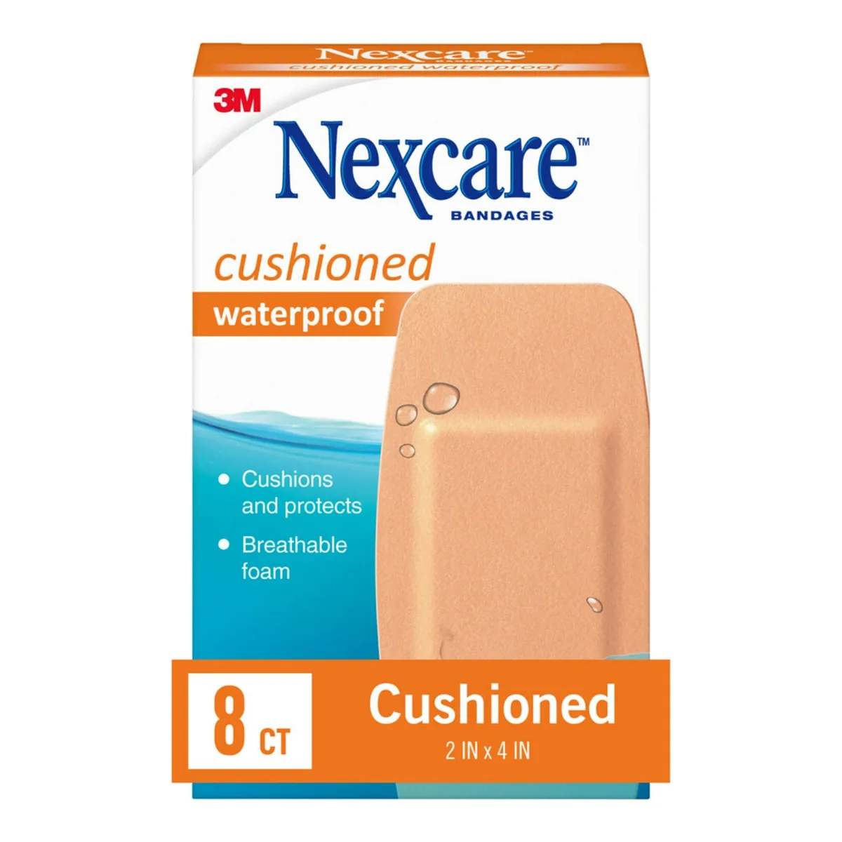  Nexcare 52208CB Waterproof Cushioned Bandages Knee Elbow 8 Count — product photo