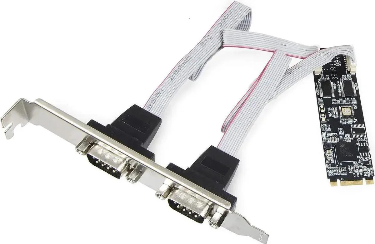 Green M.2 B+M key card with two DB9 serial ports