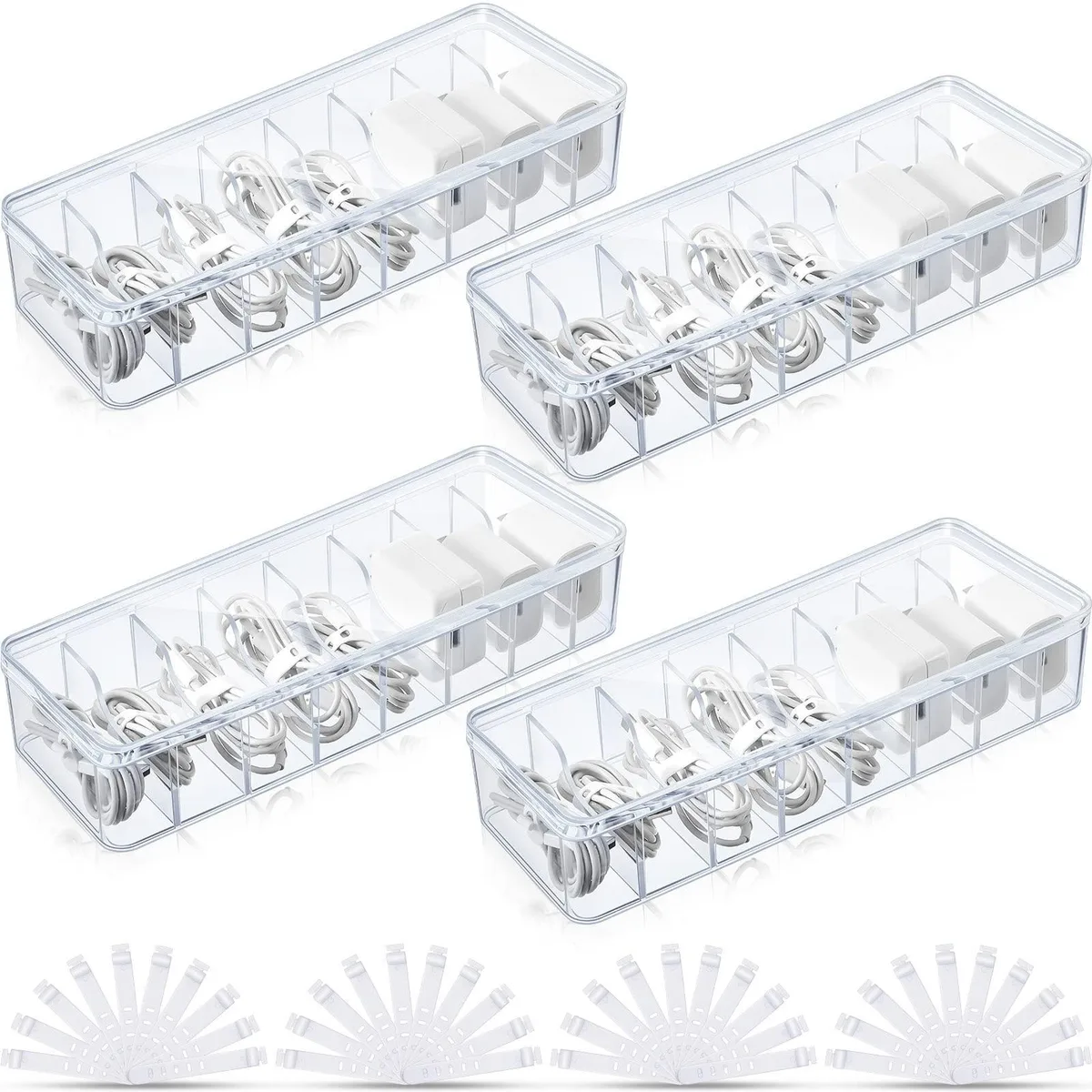  Tatuo 4 Pcs Cable Organizer Box with 40 Wire Ties (Clear) — product photo