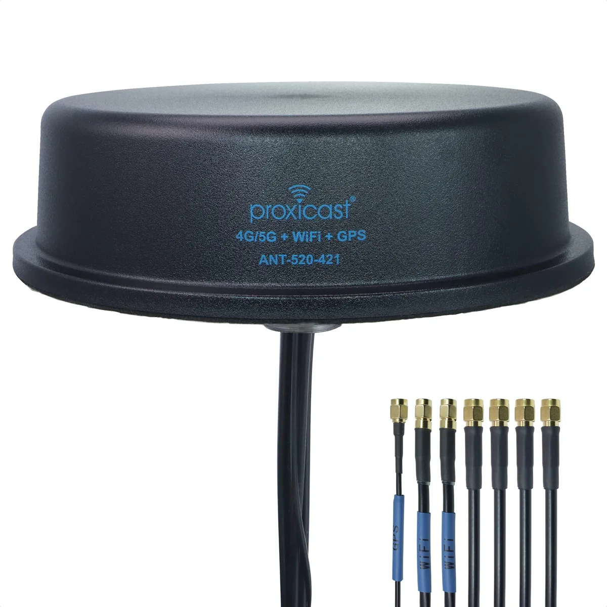 Low-profile vehicle antenna with screw mount and multiple elements