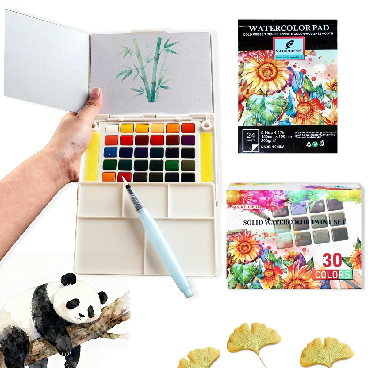  MAIKEDEPOT WATC-30 Fine Art Watercolor Set 30 Colors 24 Sheets — product photo