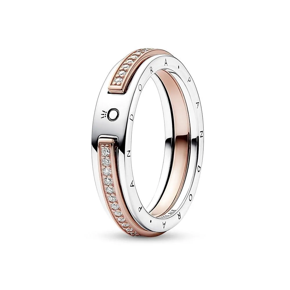PANDORA PANDORA Signature Two-tone Logo &amp; Pave Ring 14k — product photo