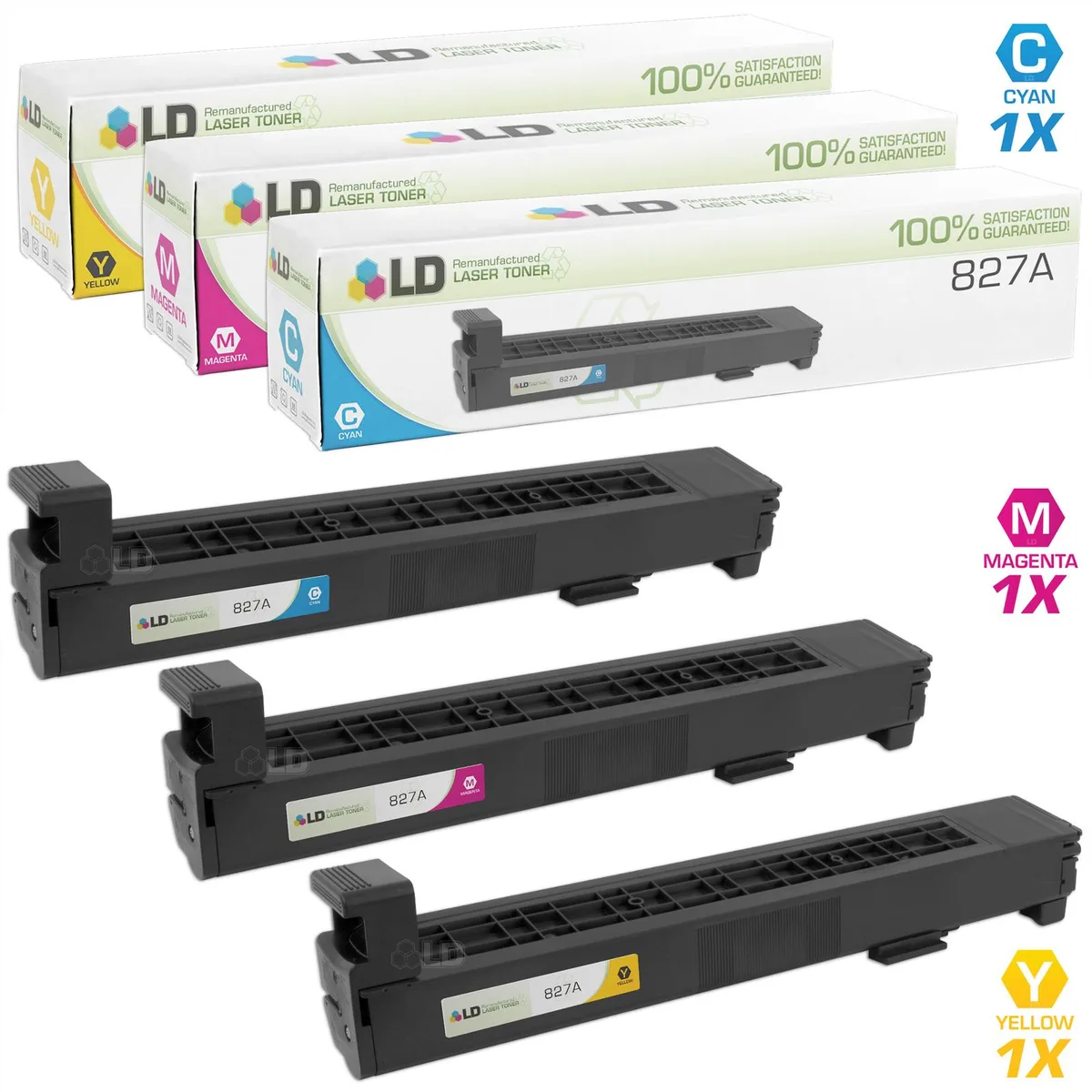 LD Products LD Products 827A Toner Cartridge Set Cyan Yellow Magenta CF301A CF302A CF303A — product photo