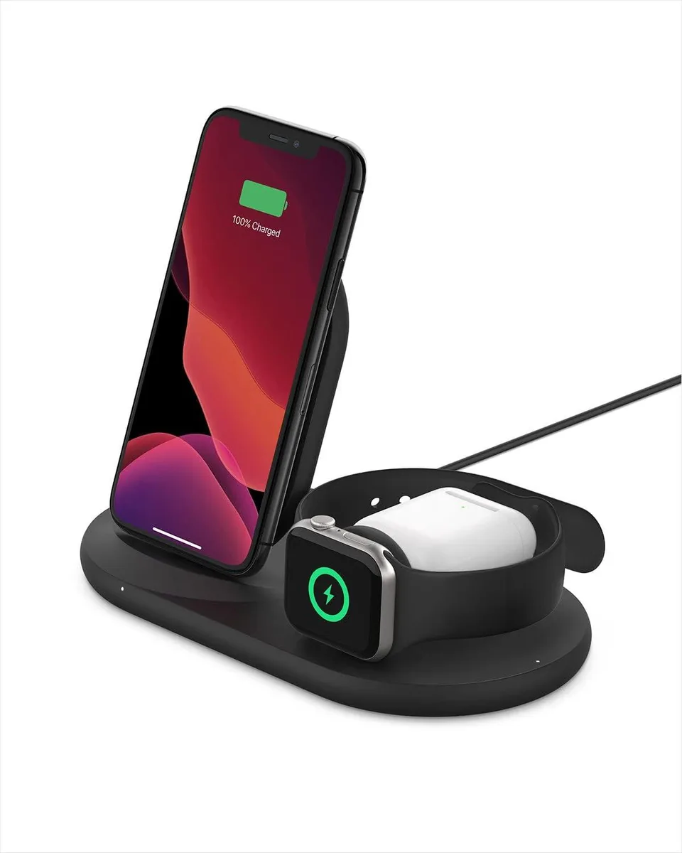 Belkin Belkin 3-in-1 Wireless Charger Black 7.5W 1.2m Cable — product photo