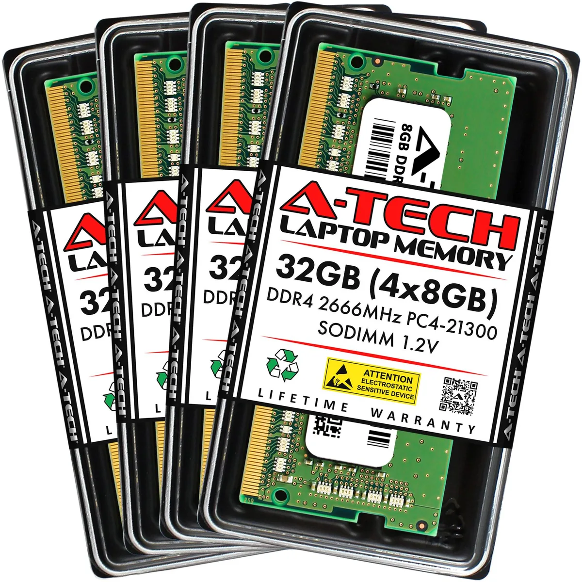 A-Tech A-Tech 32GB (4x8GB) DDR4 2666MHz SODIMM CL19 1.2V 260-Pin Laptop RAM Kit — product photo