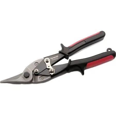 Red-handled 10-inch aviation snips, left-cut compound hinge design