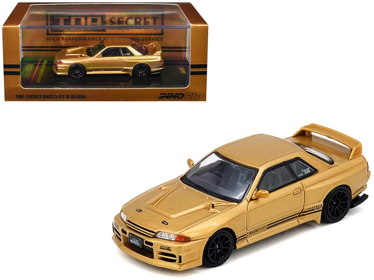 Inno Models Inno Models Nissan Skyline "Top Secret" BNR32 GT-R (650R) RHD Gold Metallic 1/64 Diecast hobby collectible — product photo