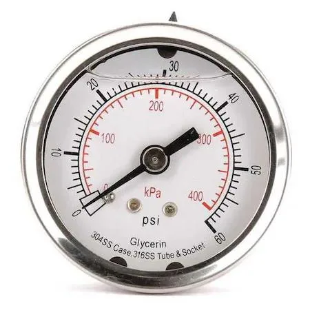 Value Brand Value Brand Commercial Pressure Gauge 0-60 psi 2 in Dial 1/4 in NPT Center Back — product photo