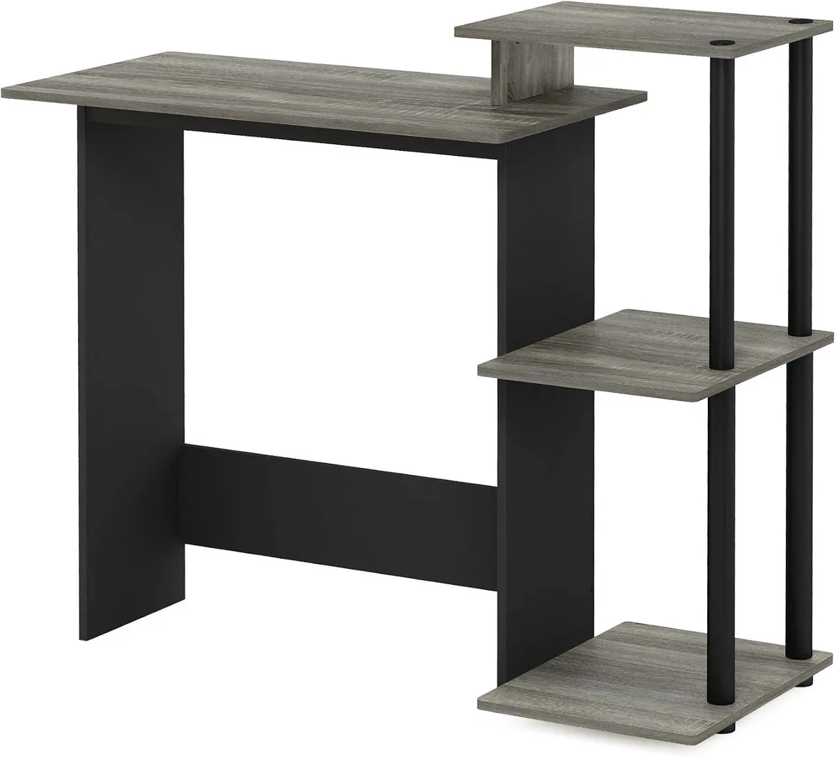 PISKEKAT PISKEKAT Computer Desk with Square Shelves French Oak Grey Black 39.7 x 15.6 x 33.6 in — product photo