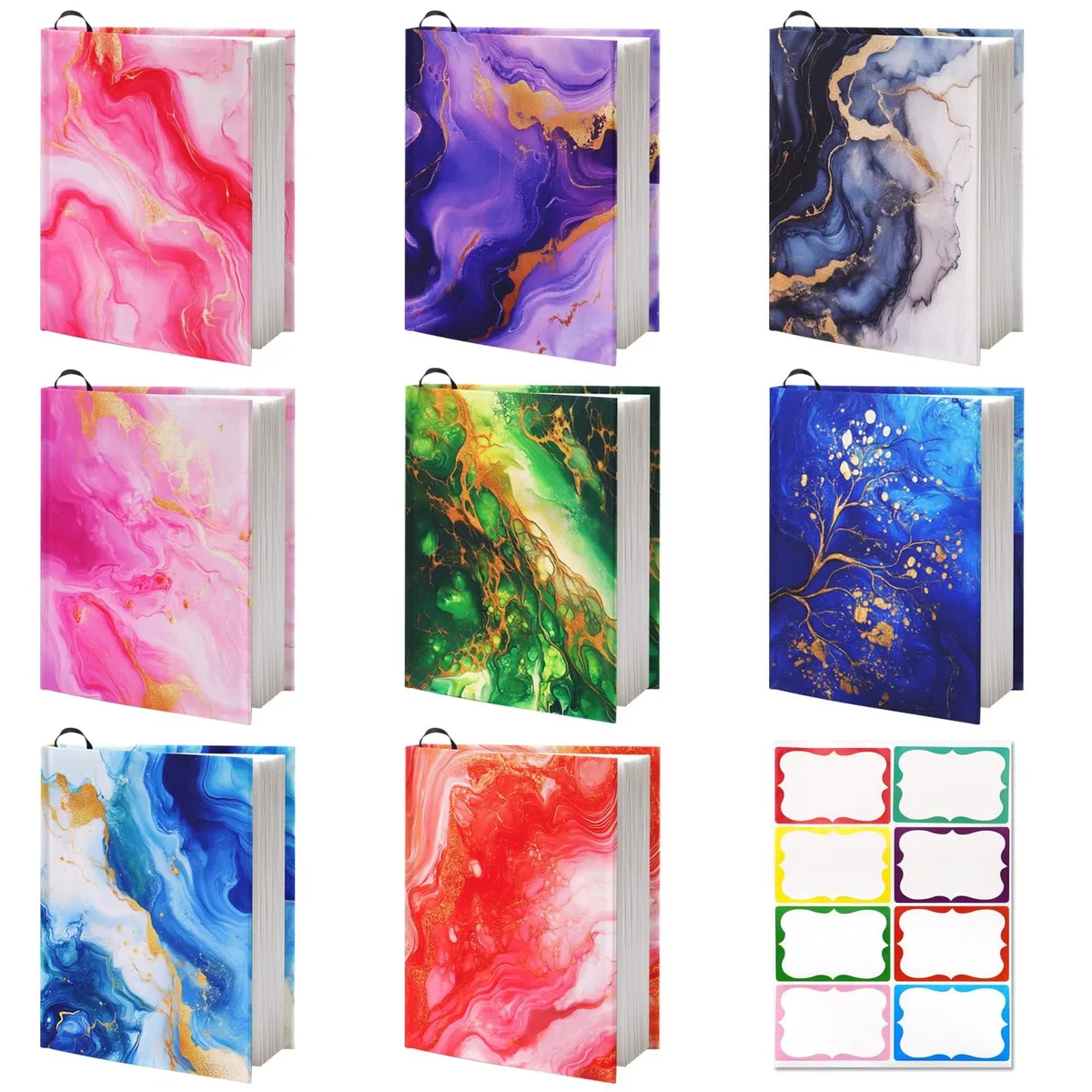 Eight stretchable nylon book covers in marble pattern, 9 by 11 inches