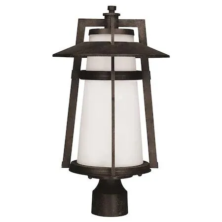 Die-cast aluminum pole light in Adobe finish with satin white conical shade
