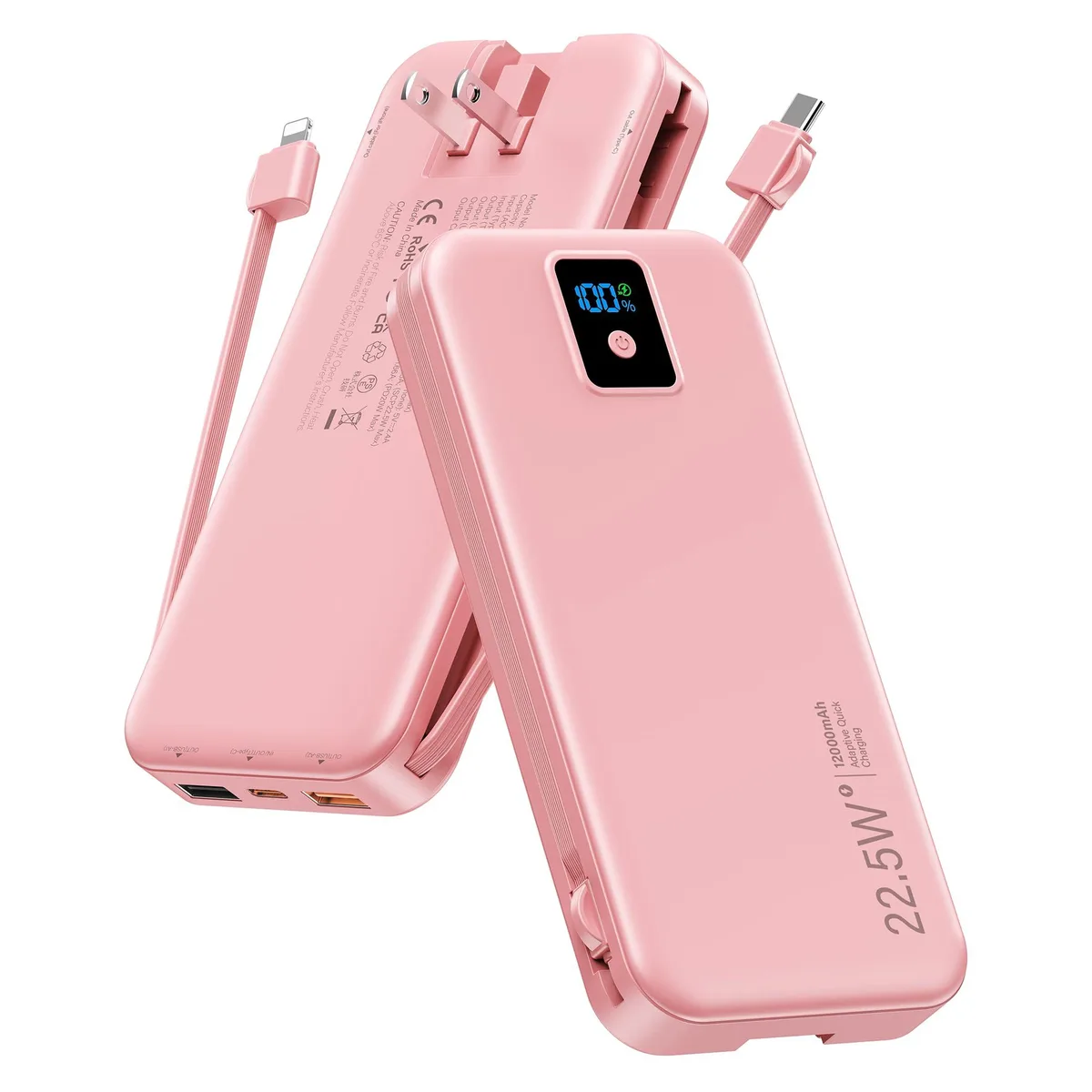 Rngsnoy AC-02F 12000mAh 22.5W power bank pink — product photo