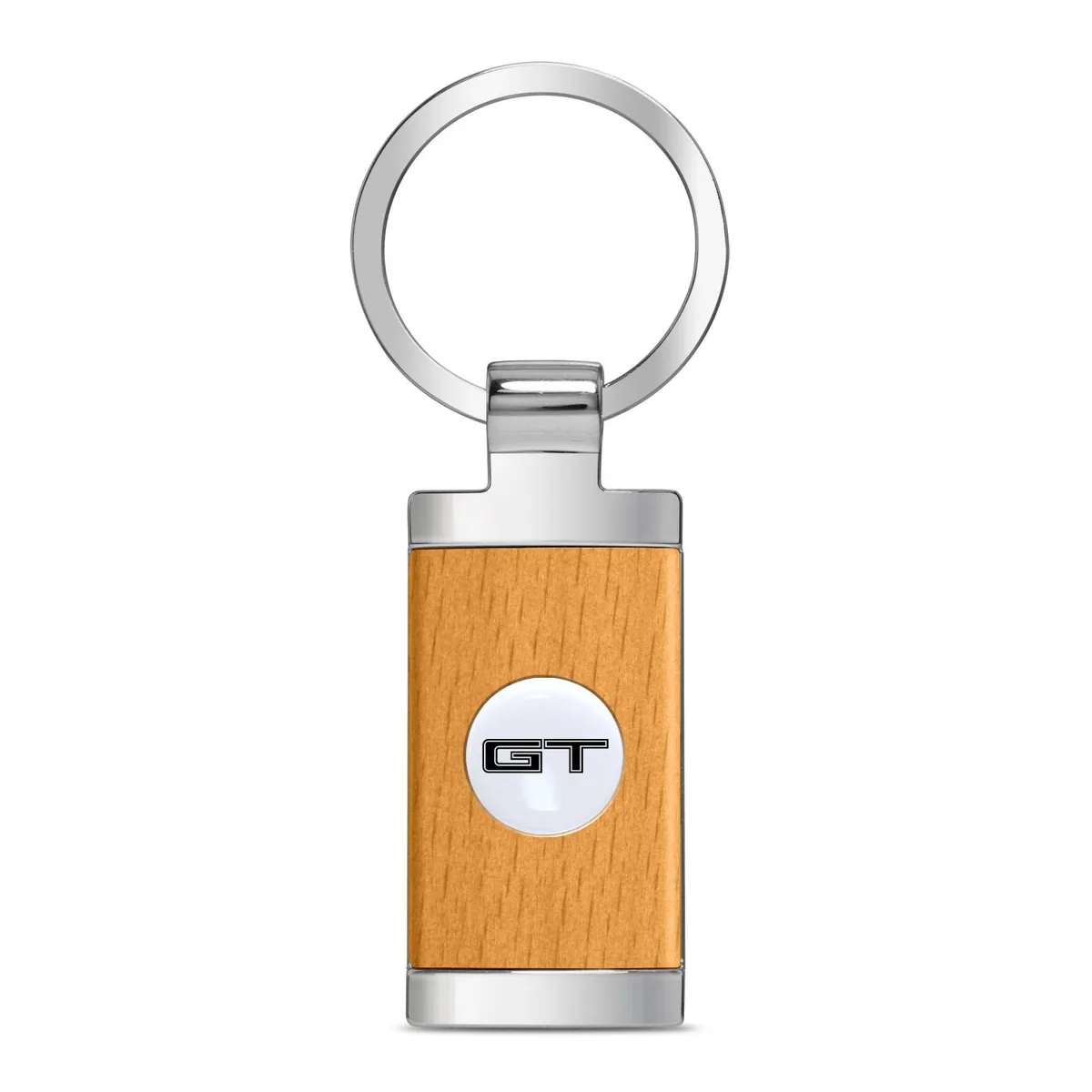 iPick Image, LLC iPick Image, LLC Ford Mustang GT Roundel Logo Key Chain Maple Wood Chrome Trim Black — product photo